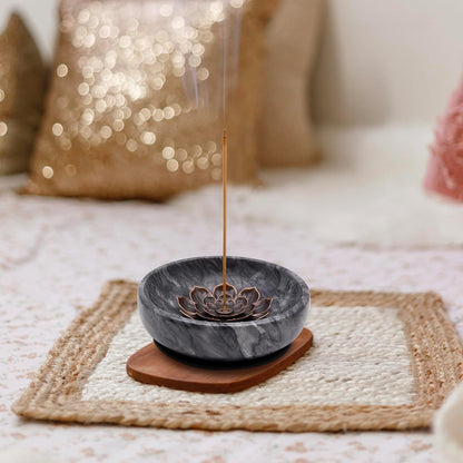 Vrupin Natural Marble Incense Burner, Handmade Incense Stick Incense Burner Reflux Burner, Ideal for use in Meditation, Incense Smokers and Decoration. (Black)