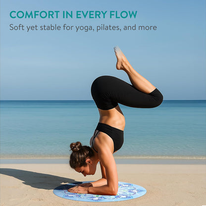 Navaris Round Yoga Mat - Compact Meditation Mat with Unique Pattern - For Yoga Skipping Pilates & Headstands - Includes Zipper Pouch - Small Jump Rope Mats Outdoor - Lotus
