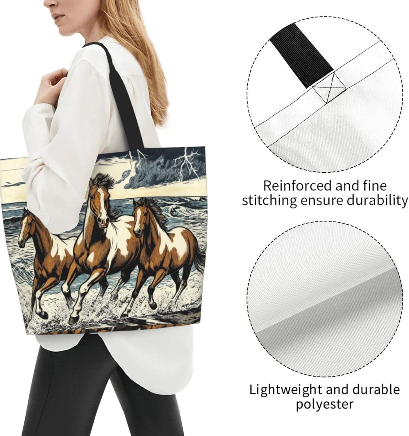Tote Shoulder Bag Large Durable Reusable Eco-friendly Handbag Lightweight Stylish for Daily Use-19.7x15.7x5.9 Inch - Colors A
