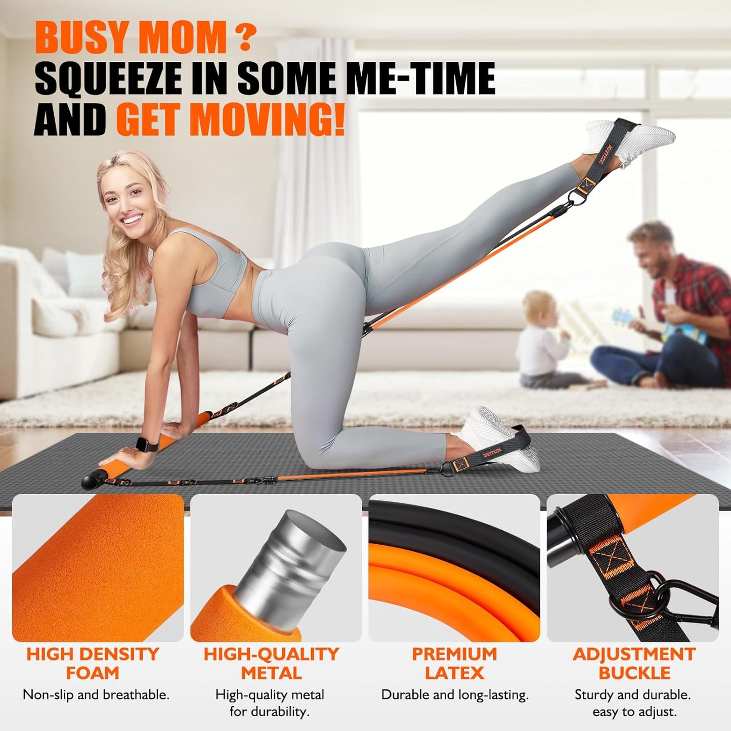 KUTIZE Pilates Bar Kit with Resistance Bands, Pilates Equipment, Multifunctional Pilates Bar for Women & Men, Pilates kit for Hip, Back, Arm, Full-Body Workouts, Home Gym Strength Training Equipment