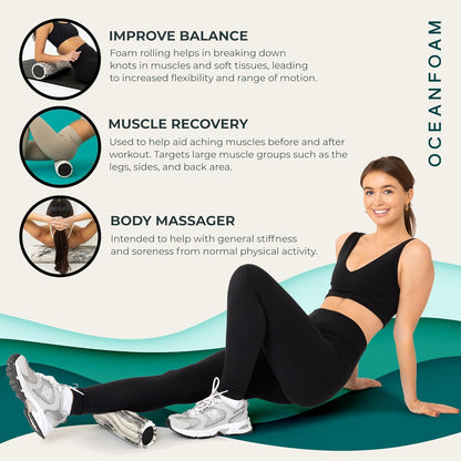 Oceanfoam Ripple Travel Foam Roller (11" x 3.35") Firm Mini Foam Roller for Physical Therapy, Deep Tissue Massage, Back Pain - High Density, Ergonomic Wave Textured - Yoga, Pilates, Exercise (Natural) - Colors A