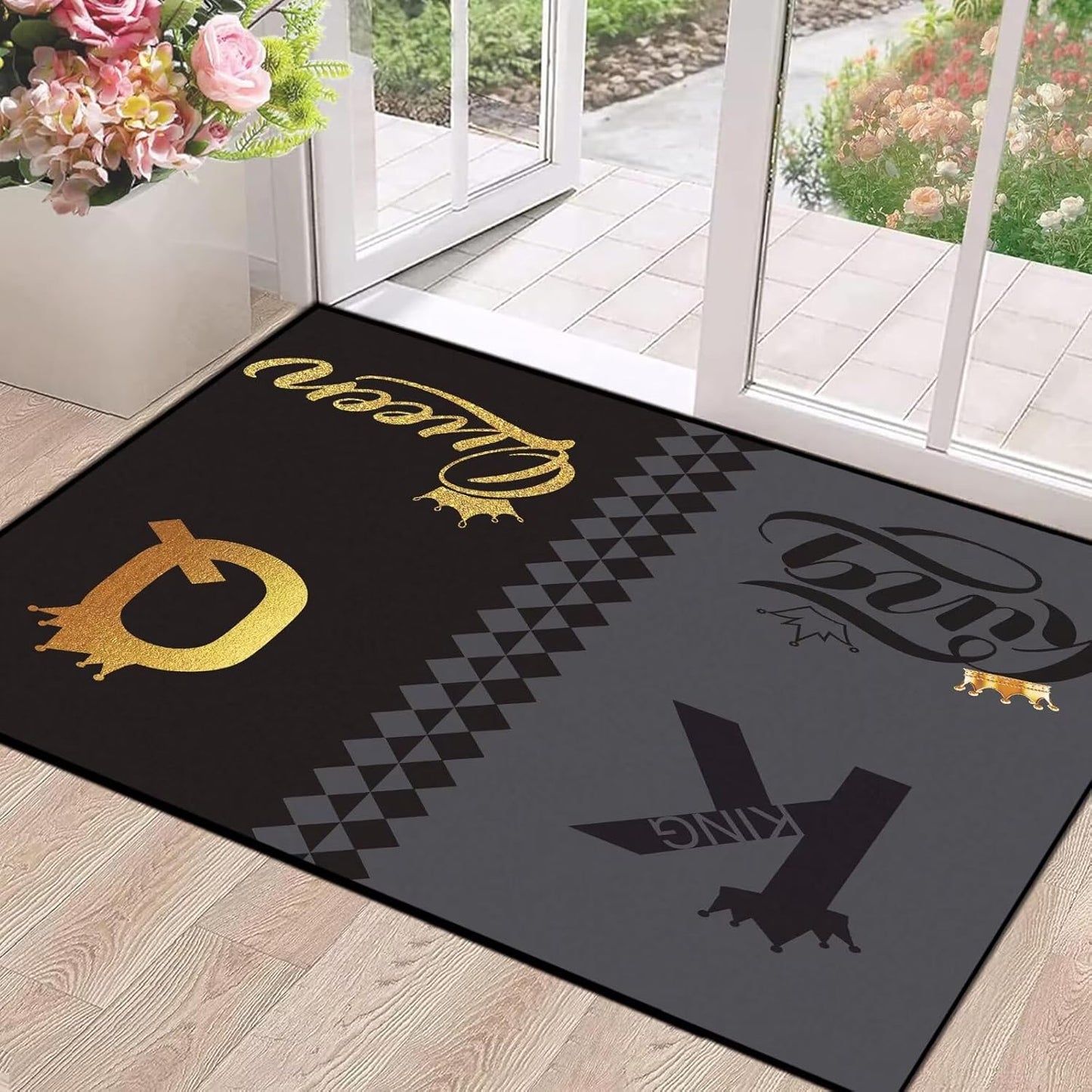 5' X 7' Queen and King Rug Black Grey Area Rugs Dining Living Room Bedroom Kitchen Office Yoga Room Washable Floor Mat Doormats Throw Rug Carpet Room Decor