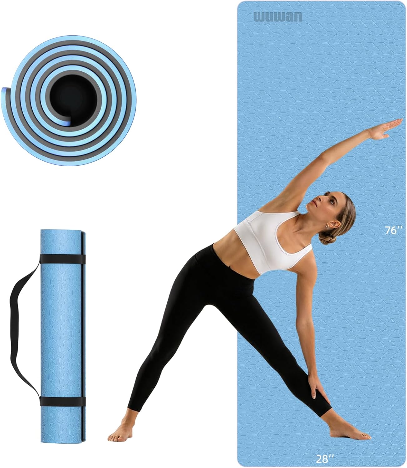 10mm Thick Yoga Mat for Tall Men & Women, Extra Long 76x28in Non Slip TPE Exercise Mat with Carrying Strap, Mat for Yoga Pilates Fitness,Indoor Outdoor Use