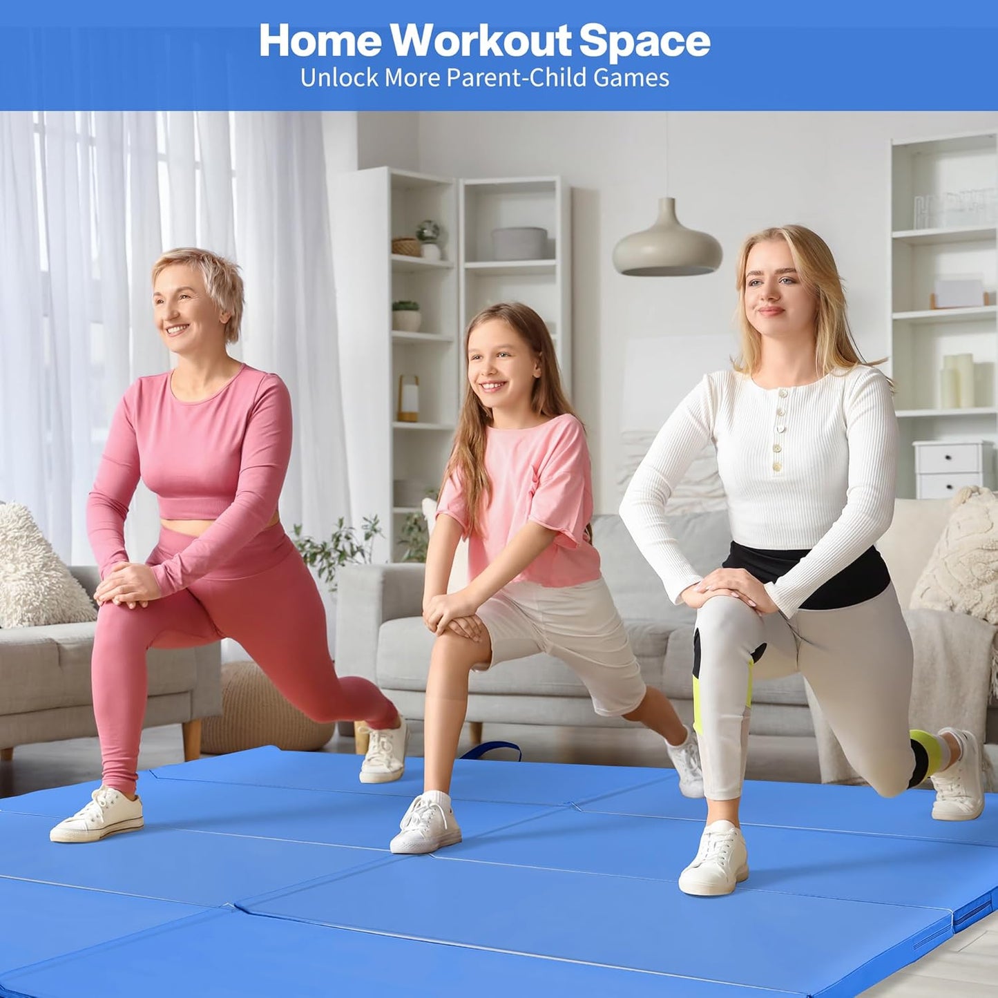 Outdoor Basic 6'x3'x2'' Gymnastics Mats Portable 4-Fold Tumbling Mat Thick Yoga Mat with PU Leather & Carry Handle for Home Workout, Yoga, MMA Core Training, Pilates