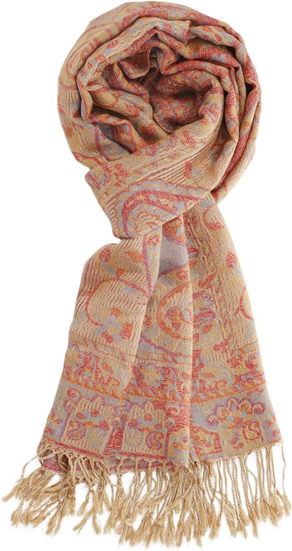 Ciormis Two Tone Silky Paisley Pashmina Shawl Scarf,Soft Women's Rave Jacquard Pashminas Wrap Scarves