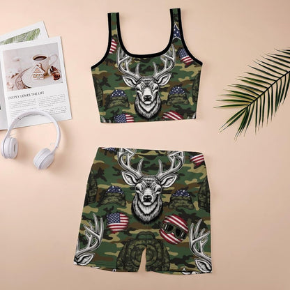 Women's Ribbed Workout Outfits, Seamless Tank and High Waist Shorts