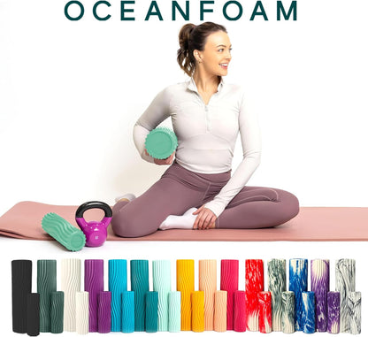 Oceanfoam Ripple Travel Foam Roller (11" x 3.35") Firm Mini Foam Roller for Physical Therapy, Deep Tissue Massage, Back Pain - High Density, Ergonomic Wave Textured - Yoga, Pilates, Exercise (Natural) - Colors A