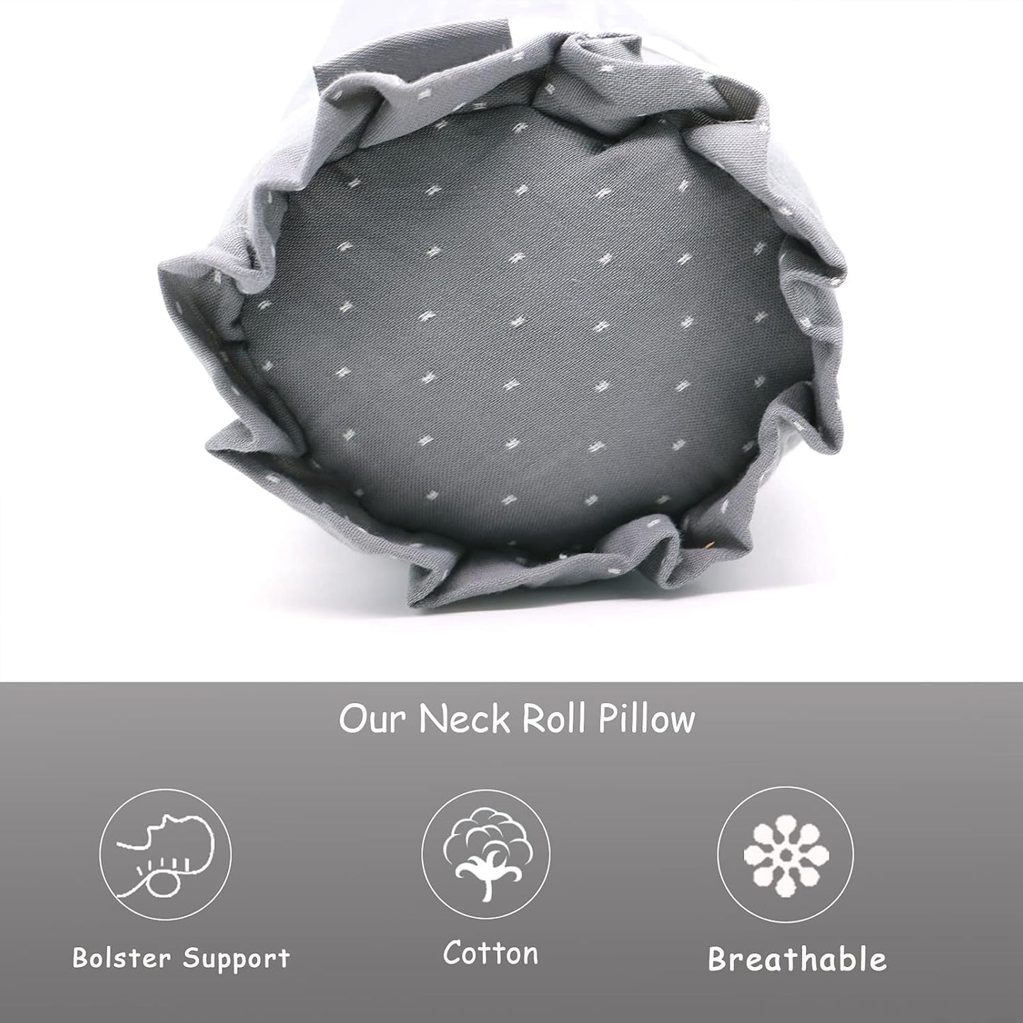 Buckwheat Hull Neck Roll Pillow -15.7" x4.7” Adjustable Firmness Cervical Support for Sleep & Yoga, Cooling Floral Cotton Cover, Ergonomic Bolster Pillow, Blue