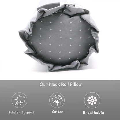 Buckwheat Hull Neck Roll Pillow -15.7" x4.7” Adjustable Firmness Cervical Support for Sleep & Yoga, Cooling Floral Cotton Cover, Ergonomic Bolster Pillow, Blue