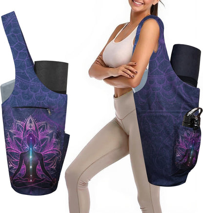 Yoga Mat Bag Carrier for Women Workout Large Waterproof with Zipper Pocket, Keychain and Wide Shoulder Straps