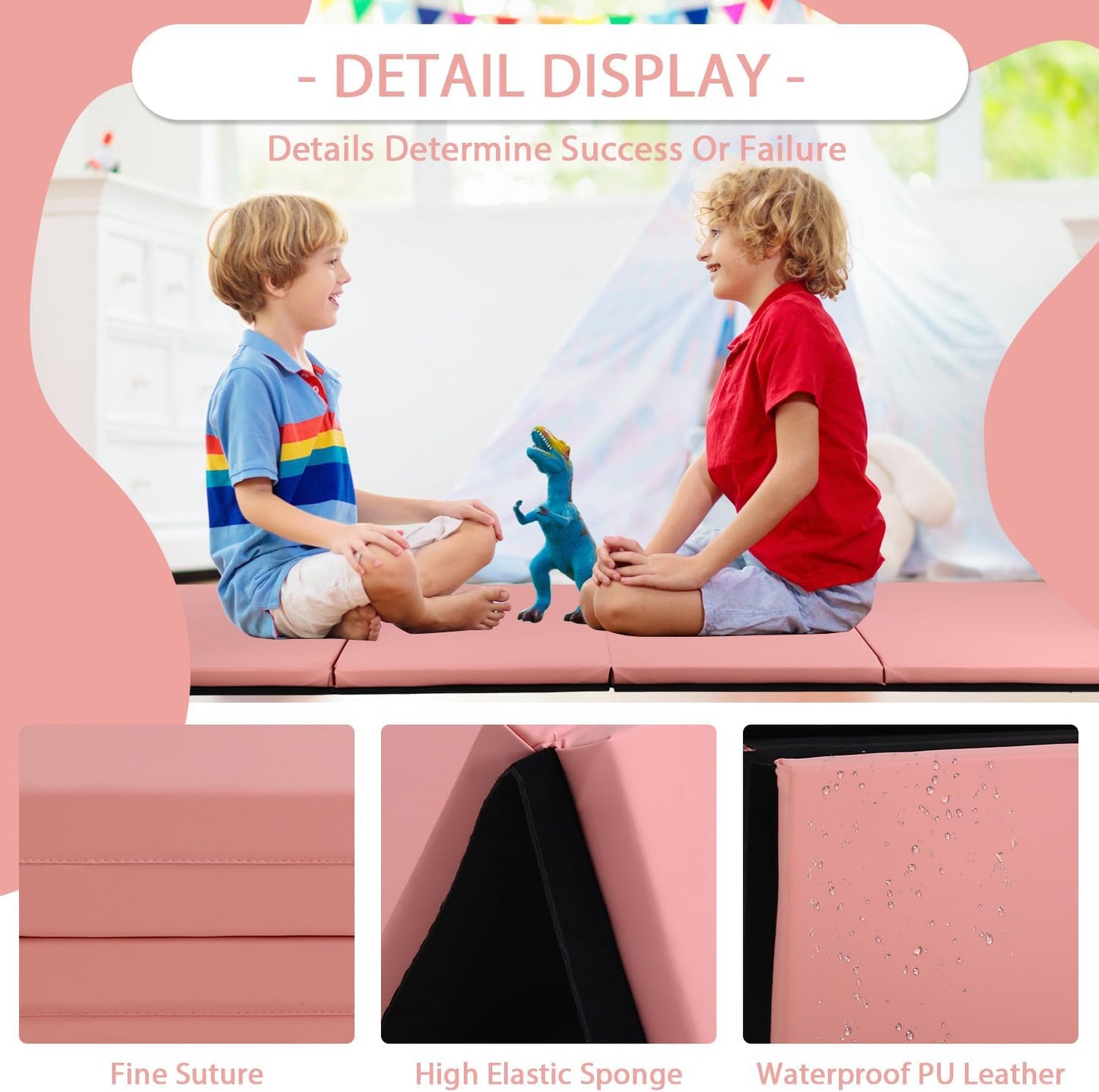 Gymnastics Mat for Tumbling, Folding Tumbling Mat Exercise Mat Gym Mat Tumbling Mats for Kids, Adults, PU Leather Yoga Mat with Carrying Handles