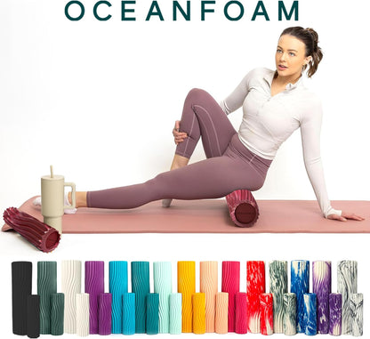 Oceanfoam Ripple Travel Foam Roller (11" x 3.35") Firm Mini Foam Roller for Physical Therapy, Deep Tissue Massage, Back Pain - High Density, Ergonomic Wave Textured - Yoga, Pilates, Exercise (Natural) - Colors A