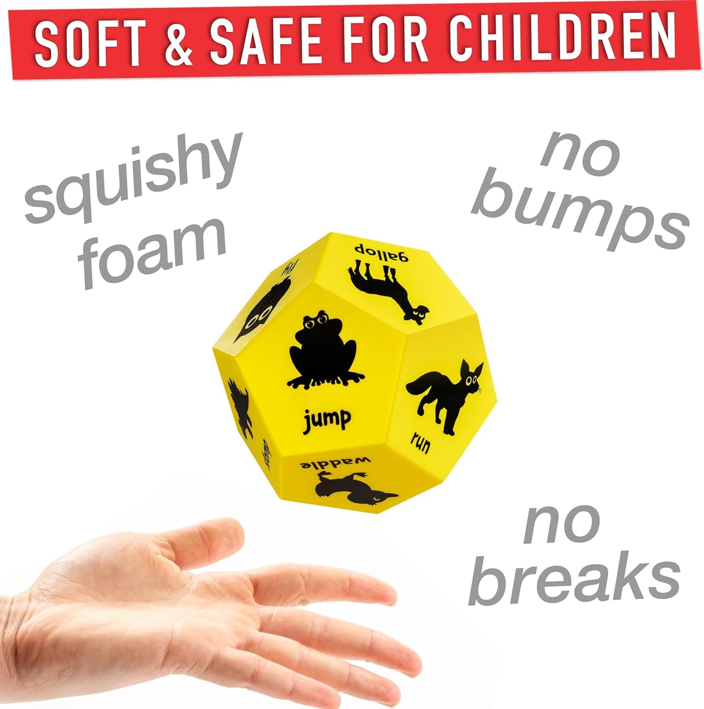 Yoga Dice - Yoga for Kids, Pose and Play Peaceful Kids Stretching Gymnastics Games and PE Equipment for Elementary School, Kindergarten, and Preschool, 12-Sided Foam Large Dice for Children