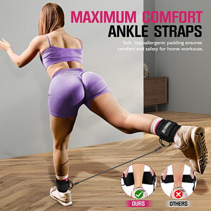 Ayombo Ankle Resistance Bands with Cuffs, Home Gym Workout Equipment, Lifting Glute Butt Exercise Equipment for Women, Ankle Weights Fitness Set, Leg Booty Equipment for Training Perfect Body Shape