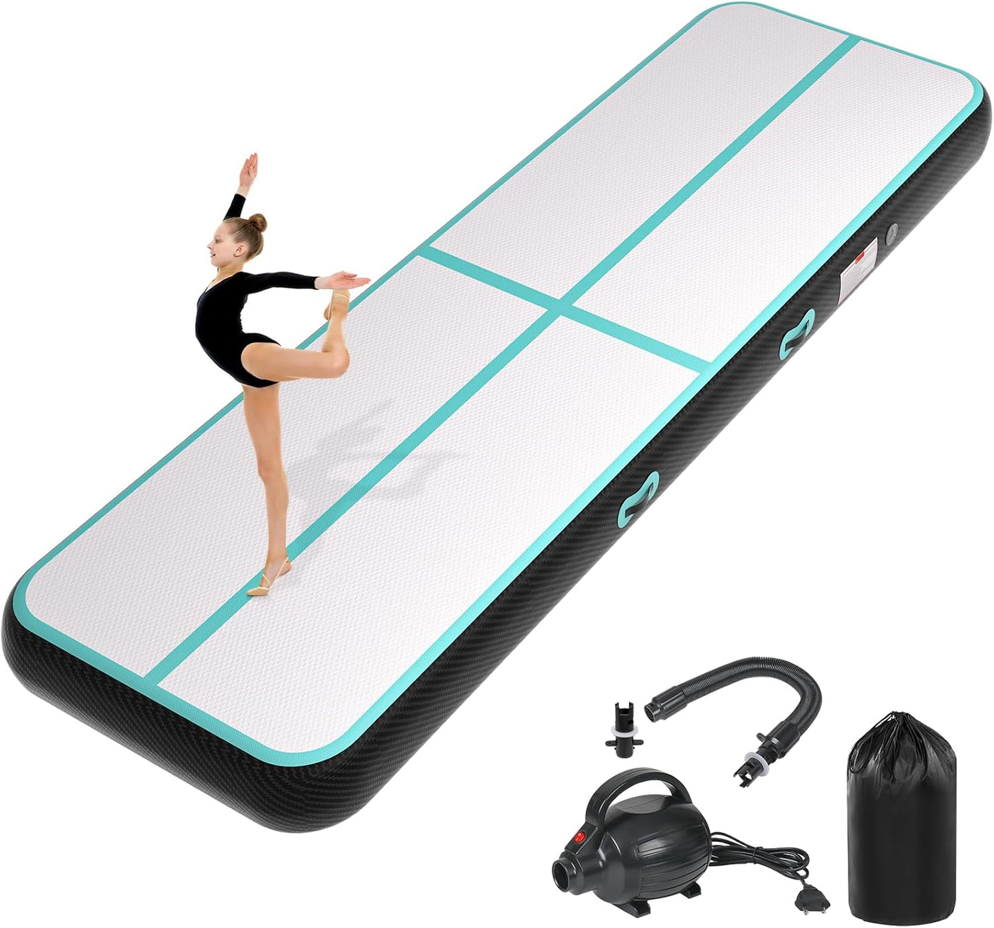 Inflatable Air Gymnastics Tumbling Mat 6ft 10ft 13ft 16ft 20ft, Air Tumble Track Mat 4/8 inches Thickness with Electric Air Pump for Home Use Training Cheerleading Yoga Water Beach Park