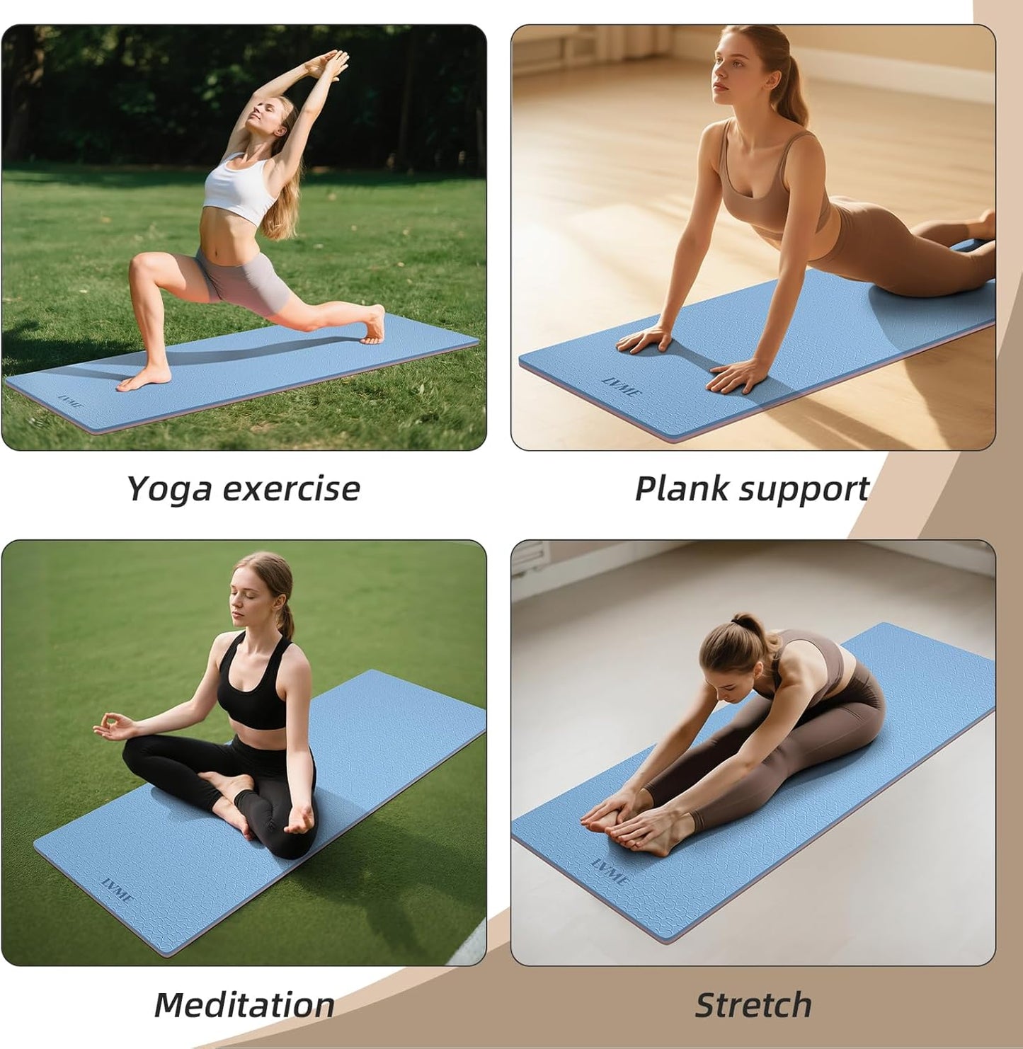 Yoga Mat Non Slip, Anti-Tear 1/4" & 2/5" Thick TPE Yoga Mats for Women and Men, a stylish and practical dual-tone yoga mat.72"x24" Exercise & Fitness Mat with Carrying Strap, Workout Mats for Yoga, Pilates and Floor Exercise