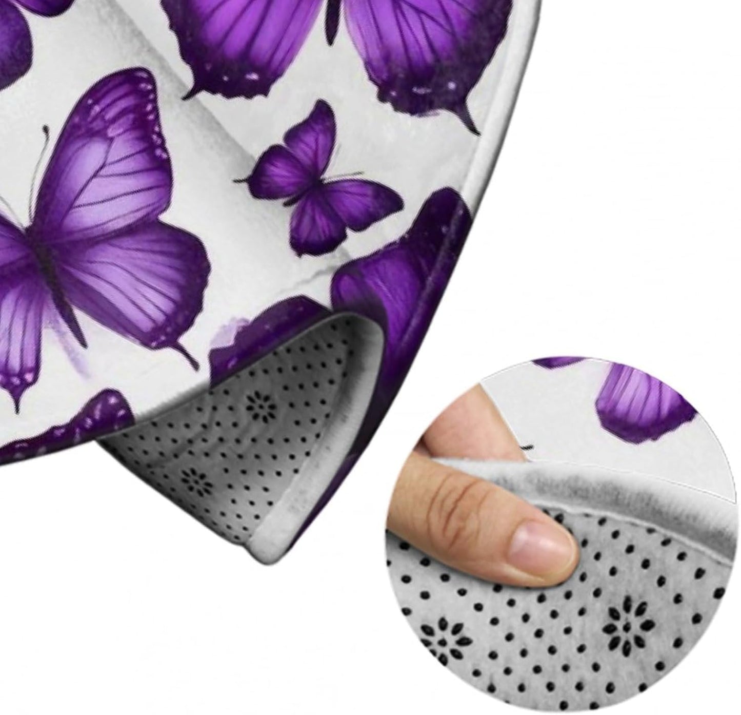 Soft Round Yoga Carpet, Office Chair Decor Round Mat for Carpet and Hardwood Floors Purple Butterfly
