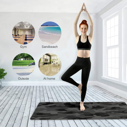 Travel Yoga Mat 71" x 24" Non Slip Natural Rubber Foldable Exercise Mat Ultra Thin 1.5mm Lightweight for Fitness, Pilates & Home Workout, Charcoal Black Grey Camo