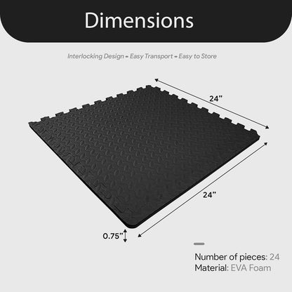 BalanceFrom Puzzle Exercise Mat 1" Thick, EVA Interlocking Foam Floor Tiles for Home Gym, Mat for Home Workout Equipment, Floor Padding for Kids, Black, 24 in x 24 in x 1 in, 24 Sq Ft - 6 Tiles
