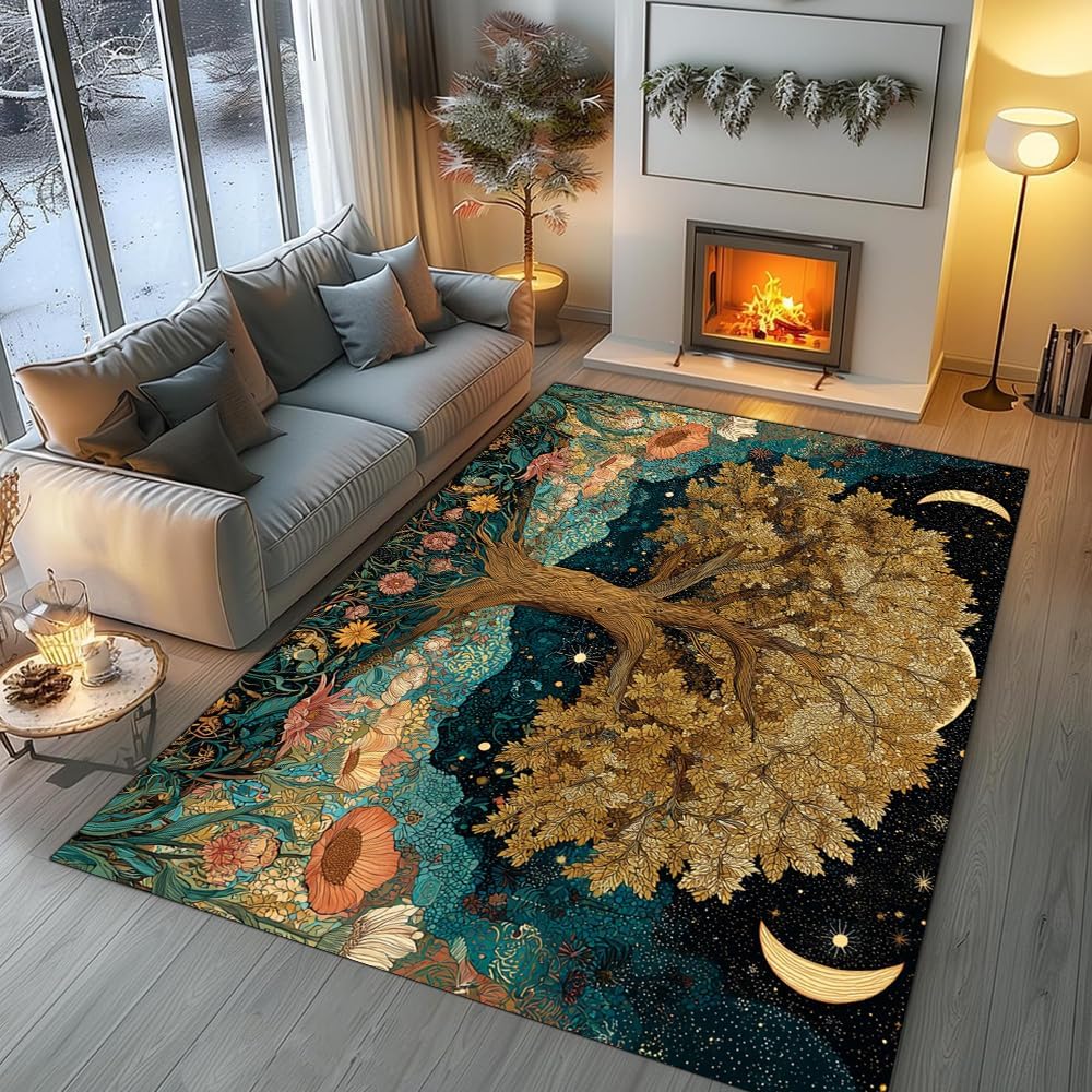 Tree of Life Area Rug – Bohemian Mandala Carpet for Living Room, Bedroom, Meditation Space, Yoga, Spiritual Home Décor – Large Soft Floor Mat for Indoor Decoration (TOL08)