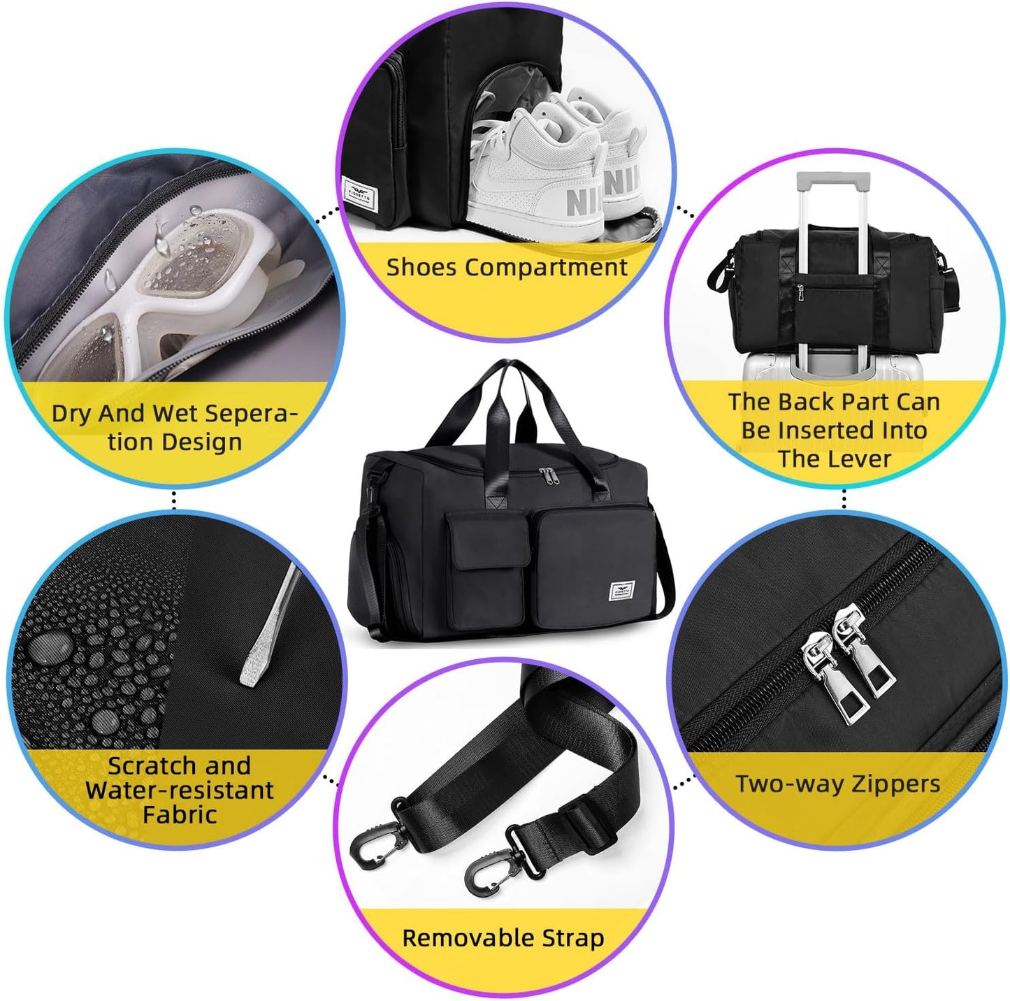 FIORETTO Women's Gym Duffle Bag with Shoes Compartment, 30L Capacity, Ideal for Travel, Gym, Sports, Duffel, Weekender