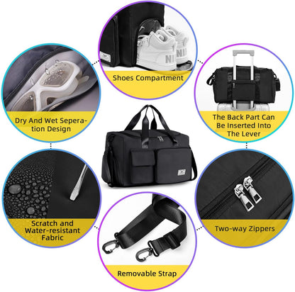 FIORETTO Women's Gym Duffle Bag with Shoes Compartment, 30L Capacity, Ideal for Travel, Gym, Sports, Duffel, Weekender