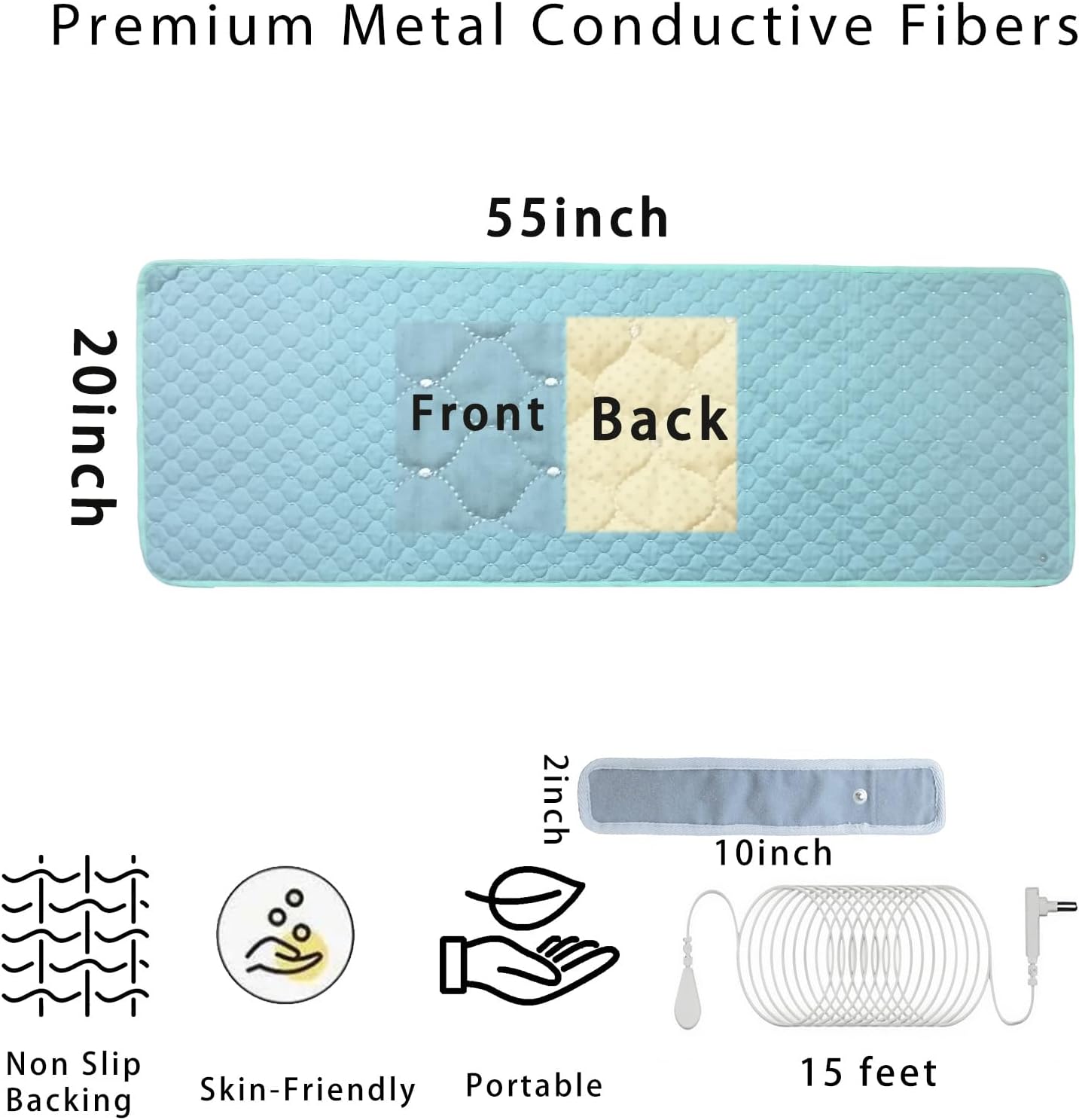 Conductive Metal Fabric Grounding Mat Set with Grounding Wristband and 15ft Cord for Bed/Desk/Floor/Feet - Machine Washable, Healthy Material to Improve Sleep and Wellness