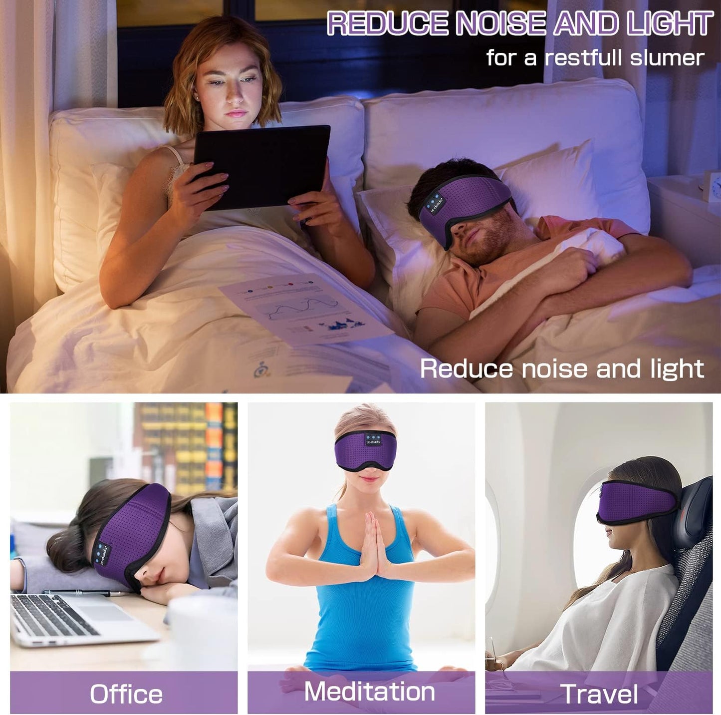 LC-dolida Sleep Headphones, 3D Sleep Mask Bluetooth Wireless Music Eye Mask, Sleeping Headphones for Side Sleepers Sleep Mask with Bluetooth Headphones Ultra-Thin Stereo Speakers Perfect for Sleeping