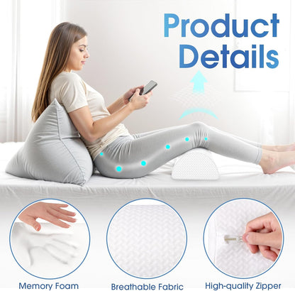 TranquilRelax Knee Pillow for Back Sleeping Memory Foam Half Moon Bolster Pillow for Legs, Under Knee Support, Ankle & Foot Comfort Orthopedic Pillow for Side Sleepers (Grey, 20.4" x 8" x 4.9")