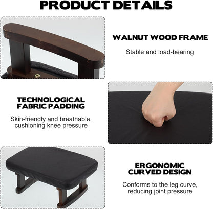 Walnut Prayer Kneeler with Thick Attached Cushion, Wooden Prayer Bench with Removable Washable Fabric Cover, Sturdy Kneeling Stool for Home Prayer and Meditation