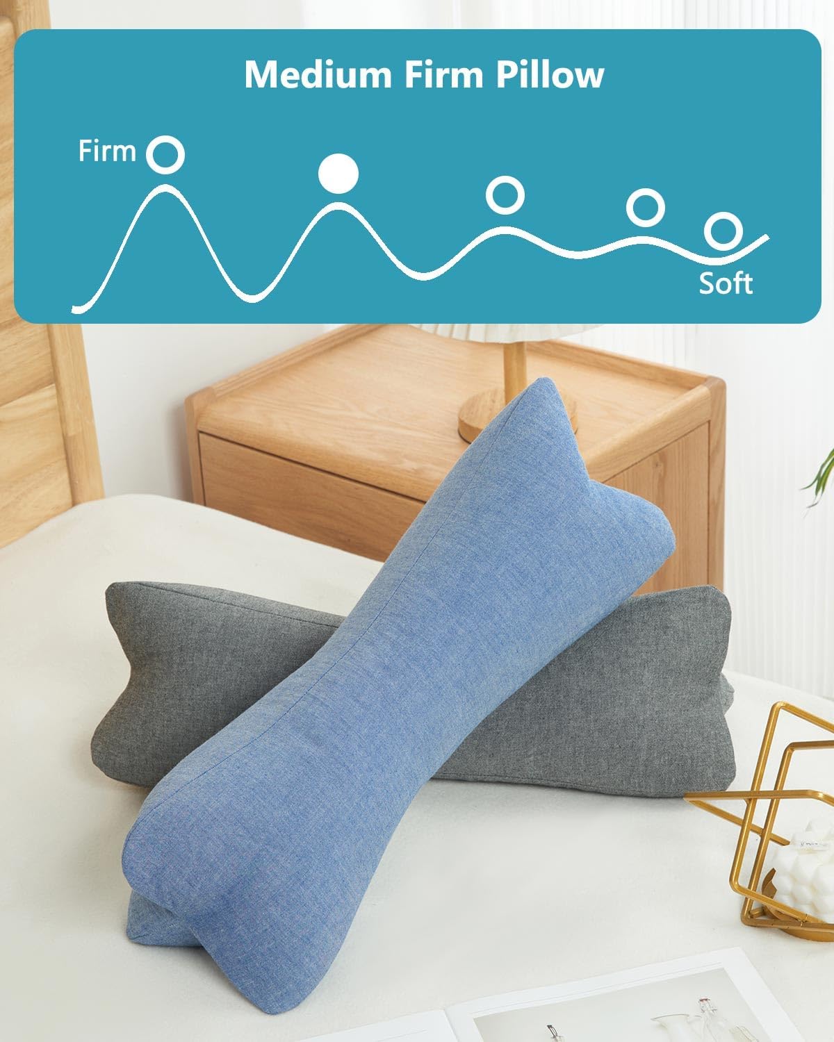 Cervical Buckwheat Roll Pillow for Sleeping,15.7"x5.9" Buckwheat Hulls Pillows Filling, Triangle Pillow for Neck Support Yoga Bolster, Adjustable Fill for Neck Pain Relief,Gray