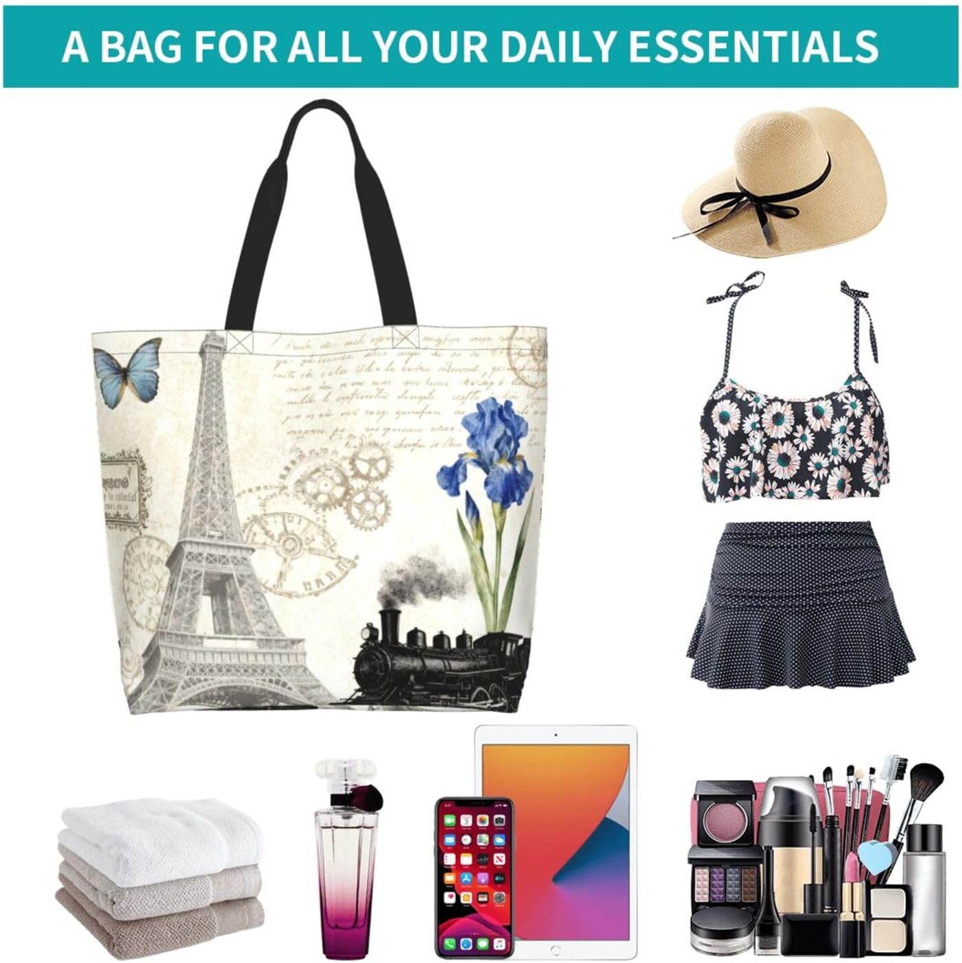 Tote Shoulder Bag Large Durable Reusable Eco-friendly Handbag Lightweight Stylish for Daily Use-19.7x15.7x5.9 Inch - Colors B