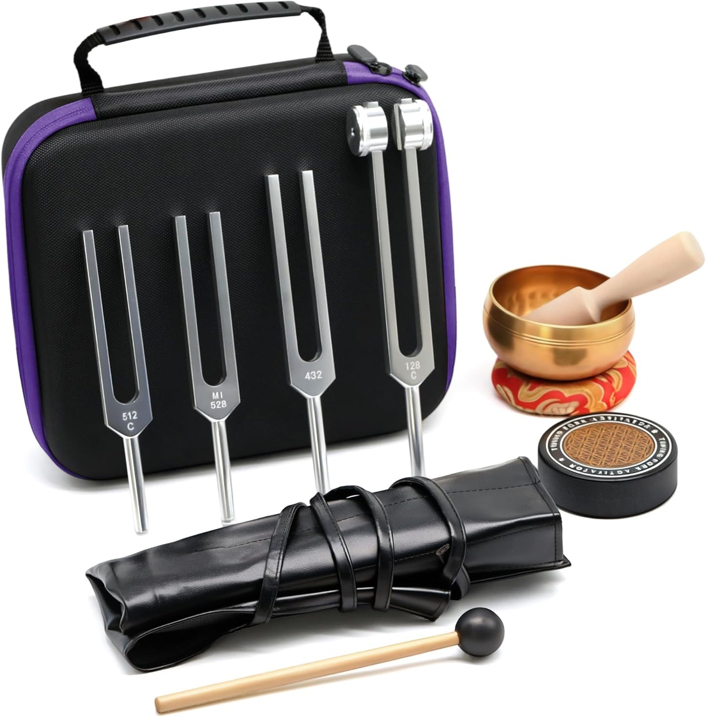 Healing Tuning Forks Set 136.10, 256, 384, 128 Hz Healing Instrument, Sound Therapy Devices with Singing Bowl for Chakra Solfeggio Essential Yoga Meditation Accessories, Healing Gifts for Women Men