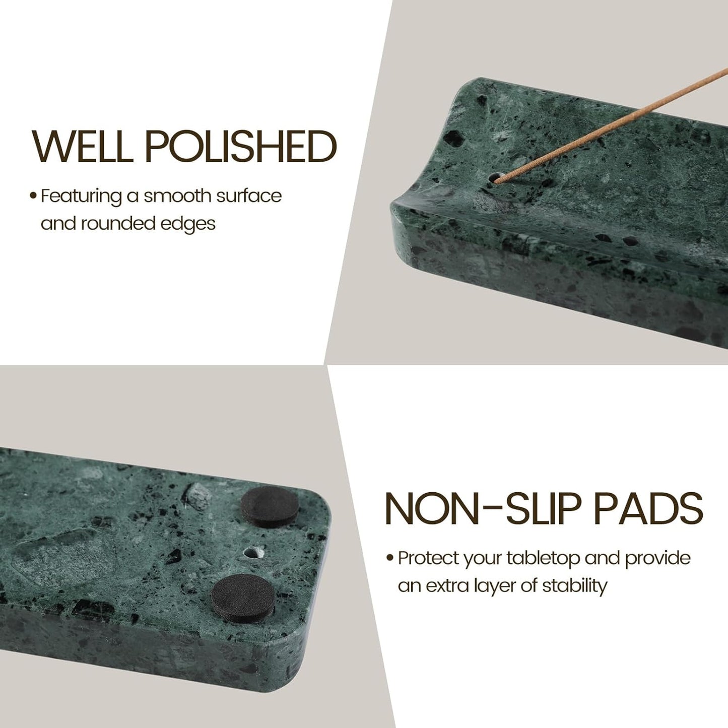 Koville Marble Incense Holder, Incense Holder for Sticks, Incense Sticks Holder Ash Catcher for Meditation Yoga SPA, Natural Stone Incense Burner, Home Table Decor (Green)