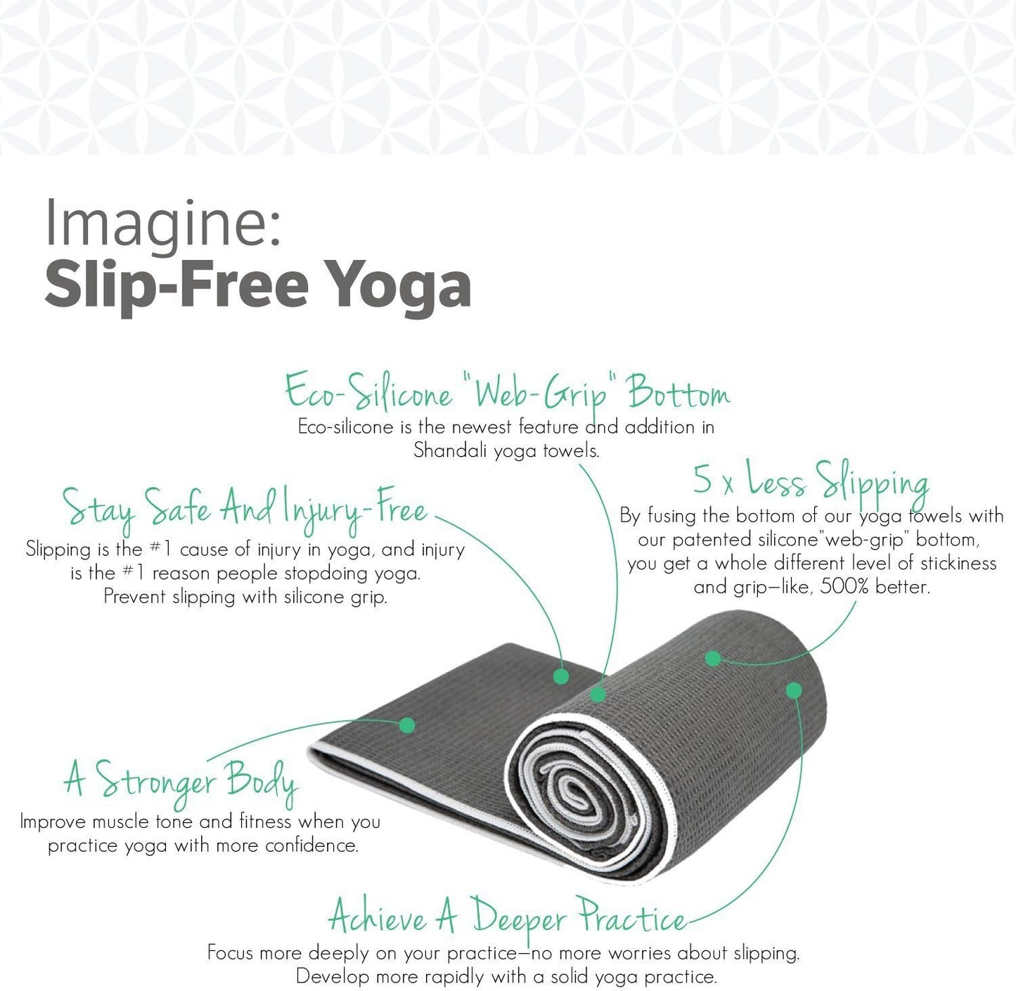 Shandali Hot Yoga Towel - Mat-Sized, Microfiber, Super Absorbent, Anti-Slip, Injury Free, 24" x 72" - Best Bikram Yoga Towel - Exercise, Fitness, Pilates Gear