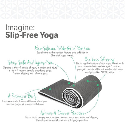 Shandali Hot Yoga Towel - Mat-Sized, Microfiber, Super Absorbent, Anti-Slip, Injury Free, 24" x 72" - Best Bikram Yoga Towel - Exercise, Fitness, Pilates Gear