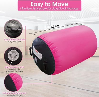 Gymnastics Air Barrel Roller Air Spot, Inflatable Tumbling Mat Tumble Track Gymnastic Equipment Balance Cylinder with Pump for Yoga Cheerleading Home Use Gym