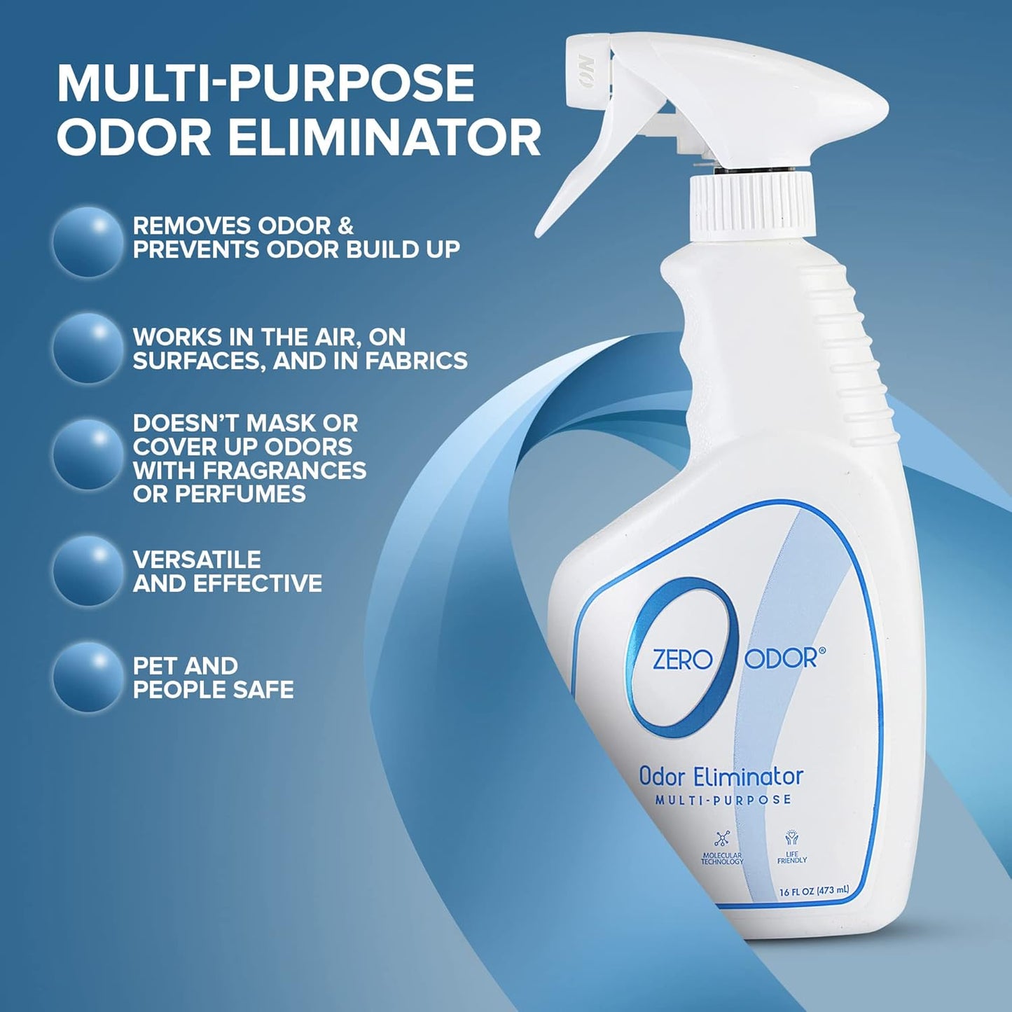 Zero Odor Multi-Purpose Odor Eliminator - Eliminate Air & Surface Odor – Patented Technology Best for Bathroom, Kitchen, Fabric, Closet- Smell Great Again, 8oz (Over 1000 Sprays)