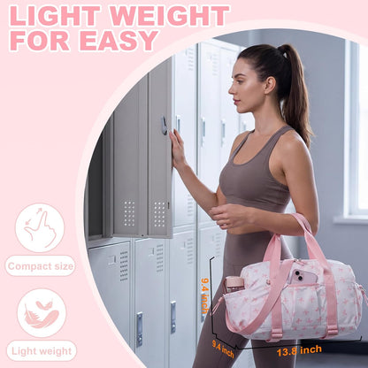 LEDAOU Small Gym Bag for Women, Mini Duffle Bag with Yoga Mat Holder Lightweight Carry On Sports Bag with Separate Shoe Pocket and Wet Pocket Duffel Bags Dance Yoga Workout Bag (Pink)