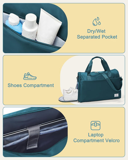 Gym Bag Womens Mens with Shoes Compartment and Wet Pocket Travel Duffel Bag for Women for Plane Sport Gym Tote Bags Swimming Yoga Waterproof Weekend Overnight Carry on Bag Hospital Holdalls - Colors C