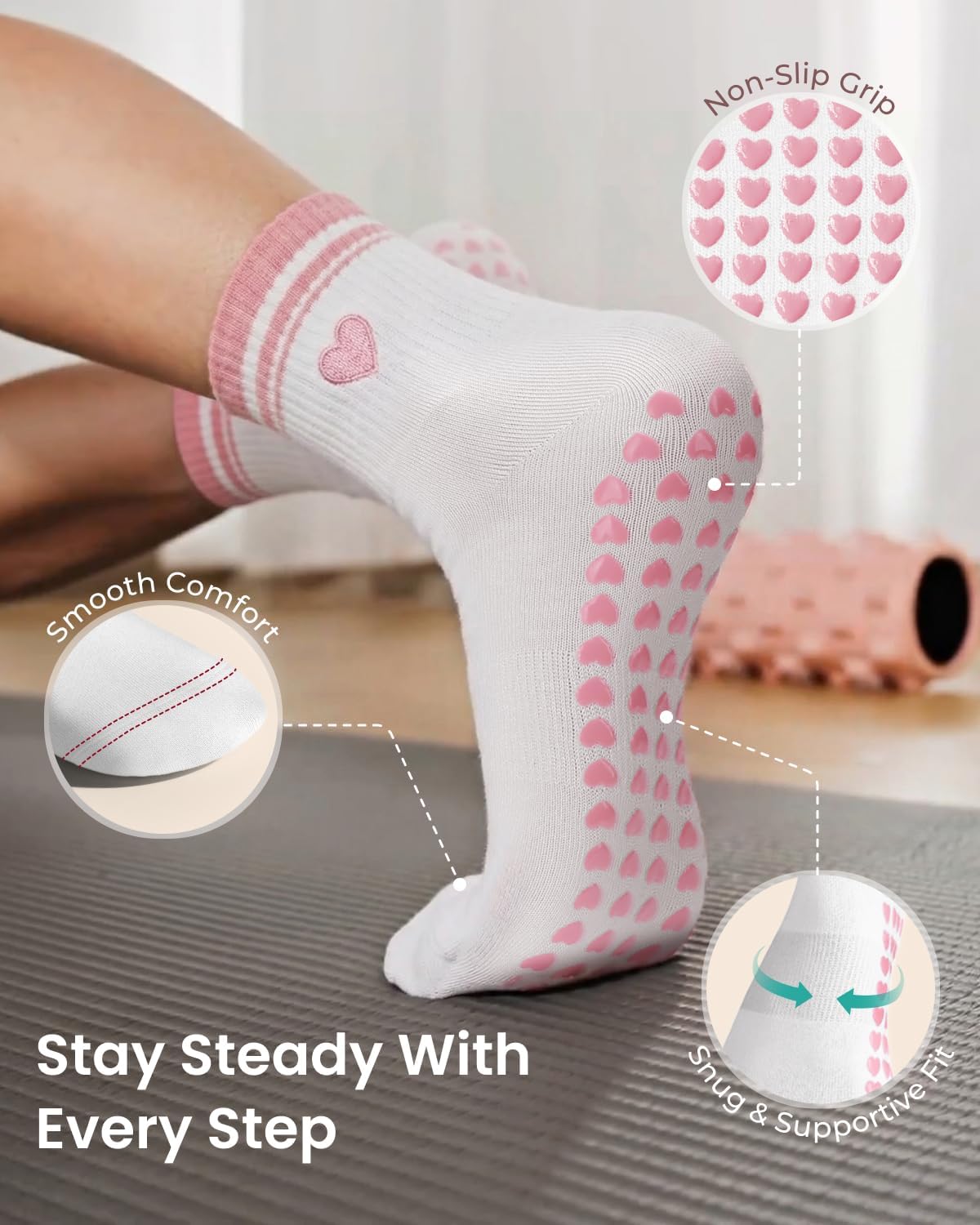 ALLIVE Pilates Socks with Grips for Women, Breathable Soft Non Slip Cute Yoga Socks for Studio or Home, Gift-Ready Set