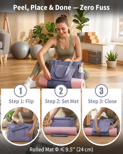 sportsnew Yoga Mat Bag Tote Yoga Gym Bags For Women Men with Waterproof Wet Pocket & Hook-and-loop, Quick Access Storage Yoga Mat Bag Carrier