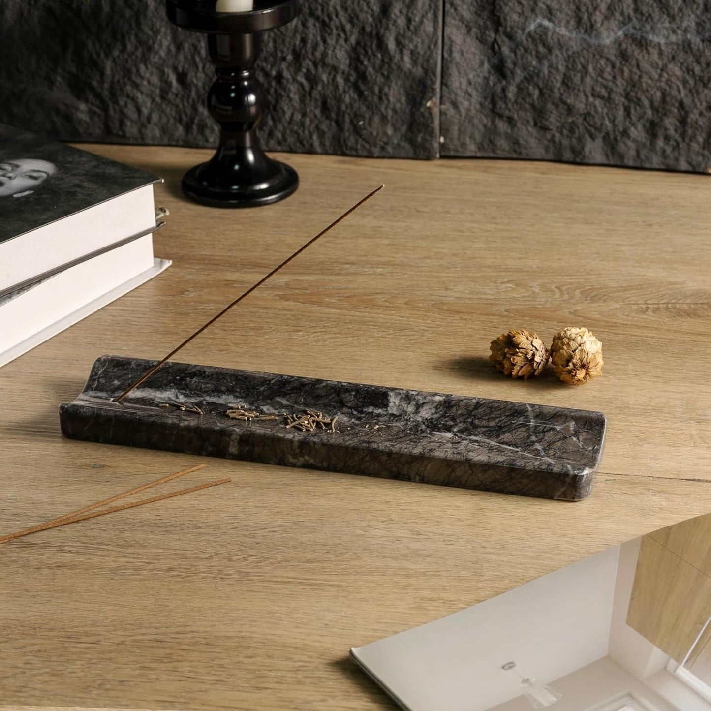 Koville Marble Incense Holder, Incense Holder for Sticks, Incense Sticks Holder Ash Catcher for Meditation Yoga SPA, Natural Stone Incense Burner, Home Table Decor (Green)