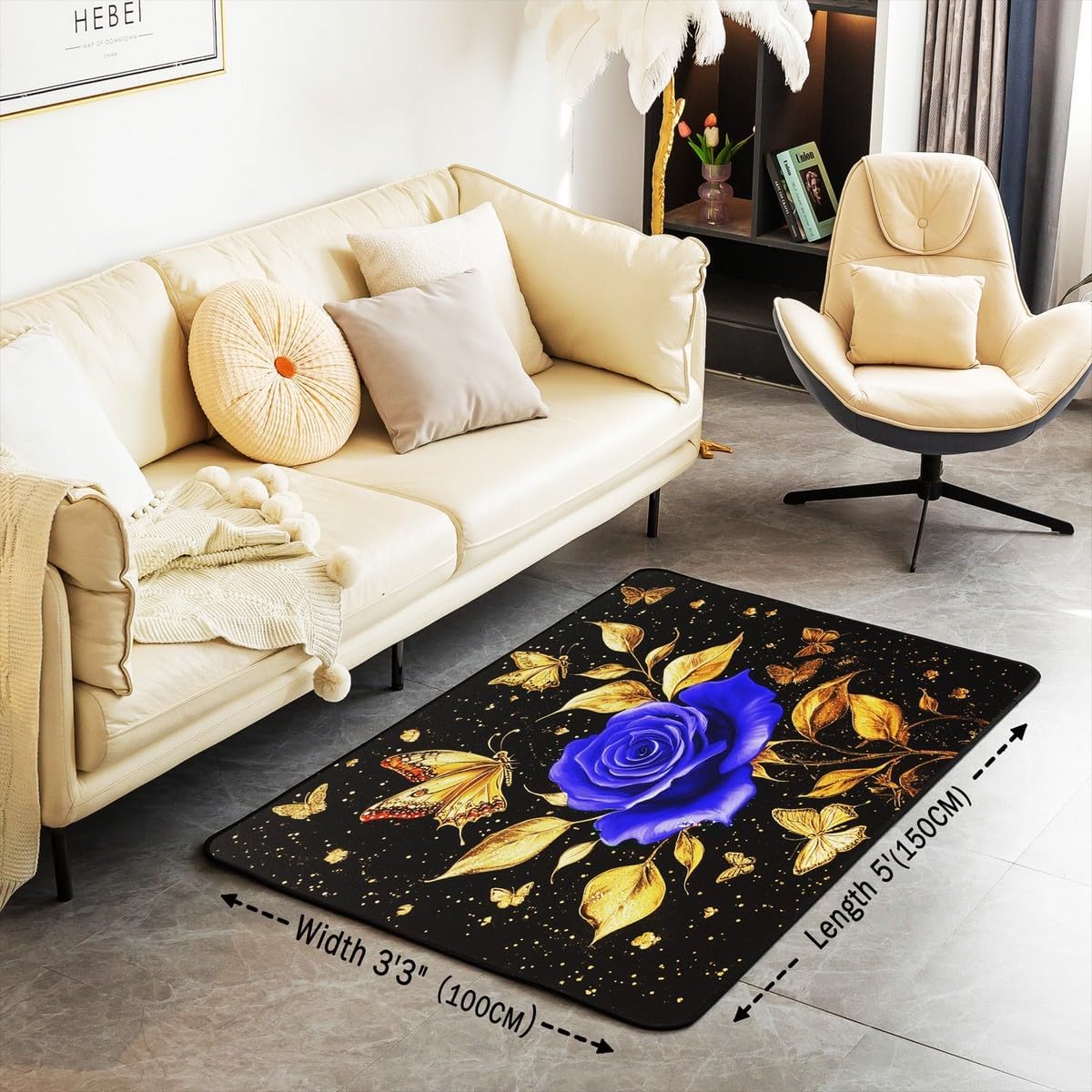 Feelyou Floral Rose Indoor Floor Mat Set,Romantic Blue Rose Rugs for Living Room Bedroom Area Rug 3x5,Boys Girls,Botanical Flower Rose Accent Rug Doormats Floor Mat for All Season