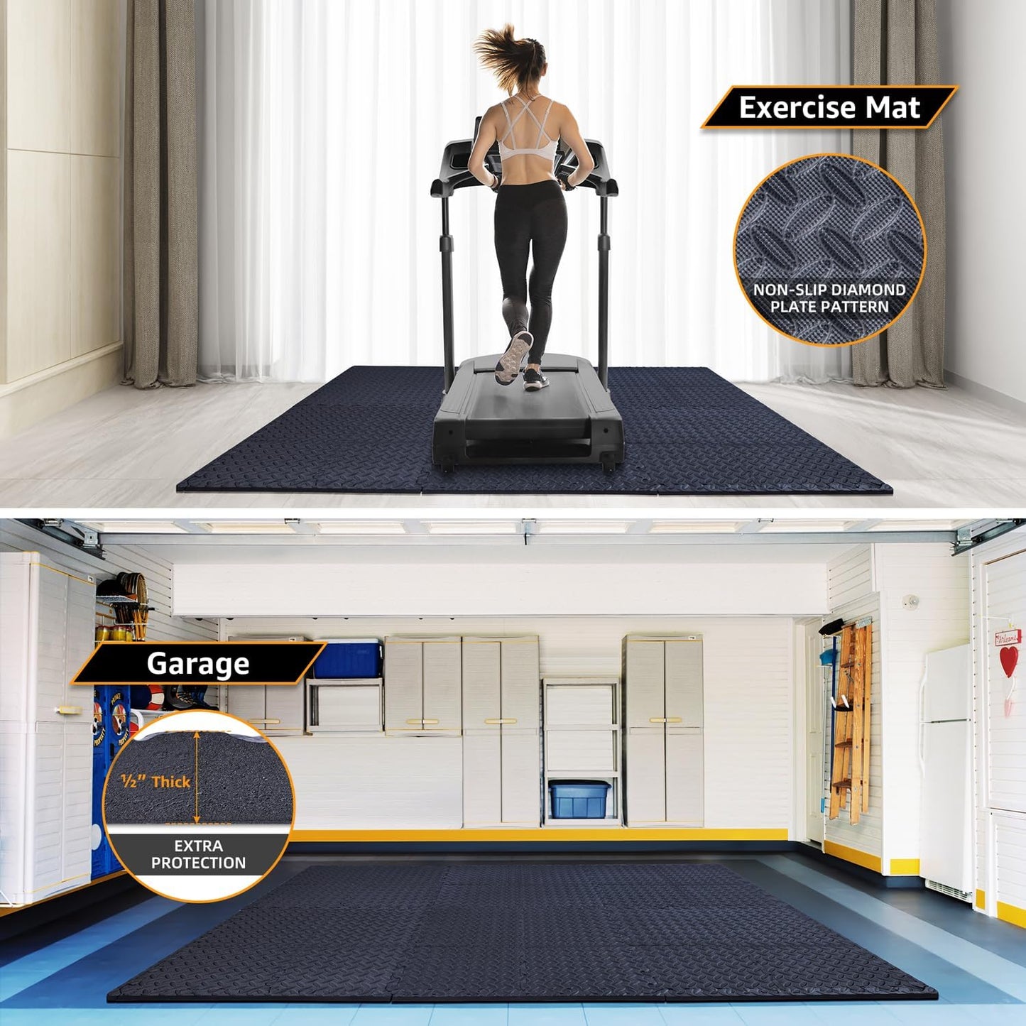 12 Pack, 48 SQFT - 24" x 24" - 1/2" Extra Thick Floor Exercise Mat for Home Gym or Floor Padding - High-Density EVA Interlocking Foam Floor Tiles for Gym Equipment, Play Area | Yoga, Cardio, Weights