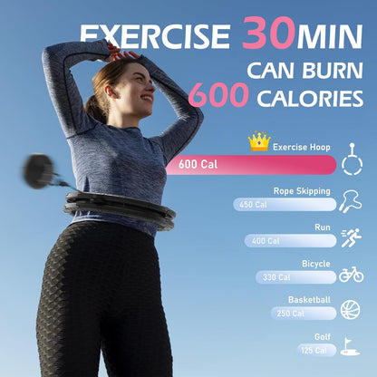 JLoibao Weighted Hula Circle with 26/32 Links(56-66 Inch) for Adults Weight Loss, Infinity Fitness Hoop Plus Size, for Women Smart Exercise Equipment