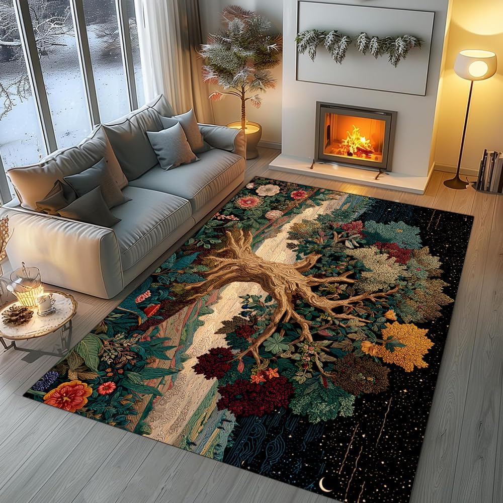 Tree of Life Area Rug – Bohemian Mandala Carpet for Living Room, Bedroom, Meditation Space, Yoga, Spiritual Home Décor – Large Soft Floor Mat for Indoor Decoration (TOL08)