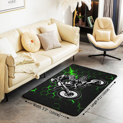 Feelyou Dirt Bike Area Rug 3x5 Kids Extreme Sports Green Honeycomb Living Room Rugs for Bedroom Boys Girls Teens Racing Motocross Rider Decorative Carpet Rug Non-Slip Motorcycle Indoor Floor Mat