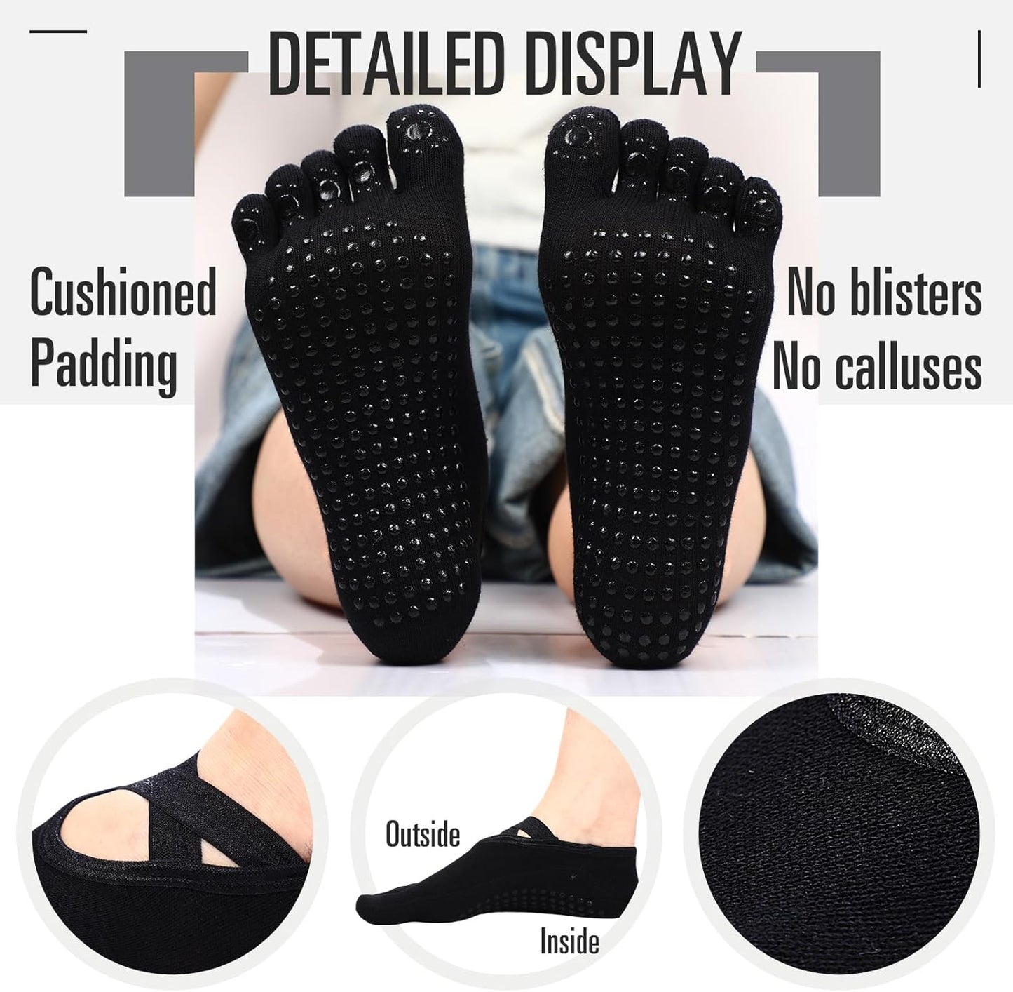 SATINIOR 7 Pairs Yoga Toe Socks with Grip Women Non Slip Sticky Full Toe Socks for Pilates, Ballet, Dance, Barefoot (Multi Colors)