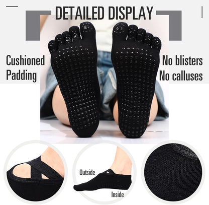 SATINIOR 7 Pairs Yoga Toe Socks with Grip Women Non Slip Sticky Full Toe Socks for Pilates, Ballet, Dance, Barefoot (Multi Colors)